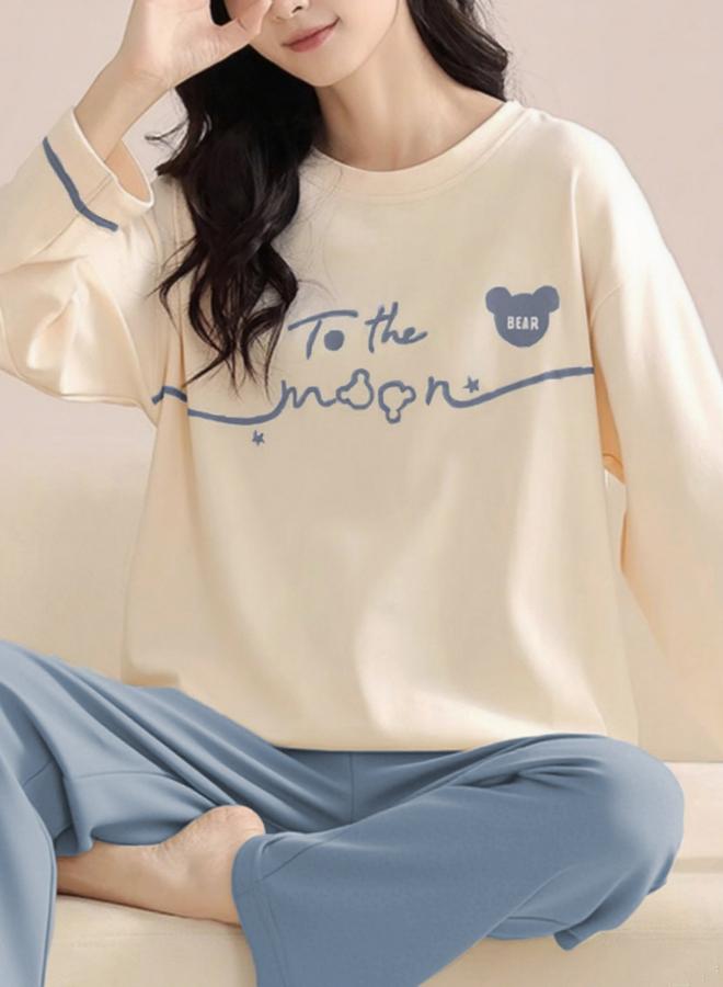 Take Two Blue Graphic Print Long Sleeve T-Shirt and Pyjama Set - Image 5